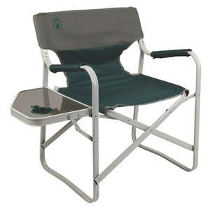 lot 10089 image: Coleman Outpost Breeze Portable Folding Adult Deck Chair with Side Table Green