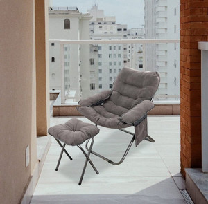 lot 20685 image: Modern Accent Fabric Lazy Chair with Ottoman, Armchair wSide Pocket for Adult or Kids Upholstered Lounge Armrest Comfy Chair for Living Room OfficeBedroomHosting(Gray), CDR-26