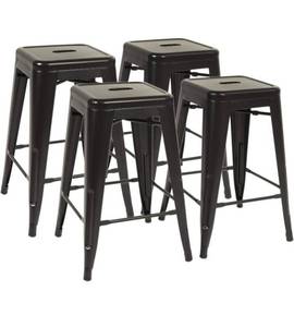 lot 30959 image: FDW Metal Bar Stools Set of 4 Counter Height Barstool Stackable Barstools 24 Inch Indoor Outdoor Patio Bar Stool Home Kitchen Dining Stool Backless Bar Chair