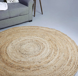 lot 30972 image: Hausattire Hand Woven Jute Braided Rug, 4 Round - Natural, Reversible Area Rugs for Living Room, Kitchen, 4 Feet Round