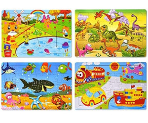 lot 30985 image: Wooden Jigsaw Puzzles Set for Kids Age 2-6 Year Old 30 Piece Colorful Wooden Puzzles for Toddler Children Learning Educational Puzzles Toys for Boys and Girls (4 Puzzles)