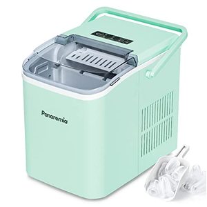 lot 40524 image: Panaromia Ice Maker Machine Countertop, 28 lbs in 24 Hours, Self-Cleaning Ice Maker Countertop with Handle, 9 Cubes Ready in 8 Mins, Electric Ice Maker with Ice Scoop and Basket HomeKitchenOffice