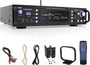 lot 40517 image: Wireless Bluetooth Home Stereo Amplifier - Hybrid Multi-Channel 3000 Watt Power Amplifier Home Audio Receiver System wAMFM Radio, MP3USB,AUX,RCA Karaoke Mic in - Rack Mount, Remote-Pyle P3301BAT.5