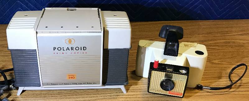lot 3348 image: Vintage Polaroid Print Copier Model 240 and Polaroid Land Camera Model Swinger