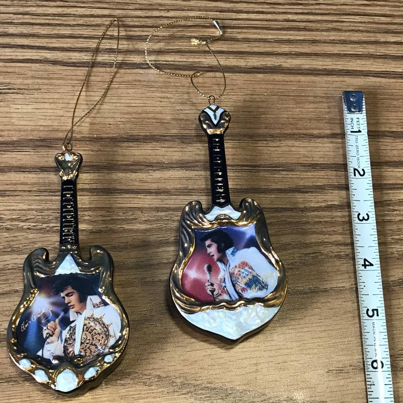 lot 3395 image: Elvis Presley 2 Musical Guitars Christmas Ornaments