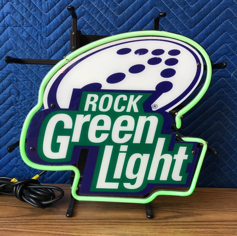 lot 3273 image: NEON BEER SIGN - Rock Green Light - a Light Lager style beer brewed by Latrobe Brewing Co. in Saint Louis