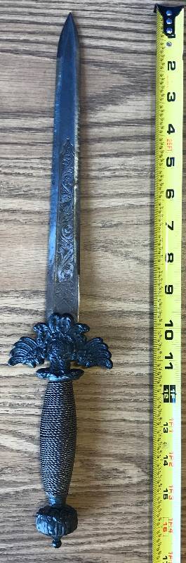 lot 3275 image: Nostalgic Medieval black sword  knife TOLEDO Made in Spain Beautiful engraving and excellent details