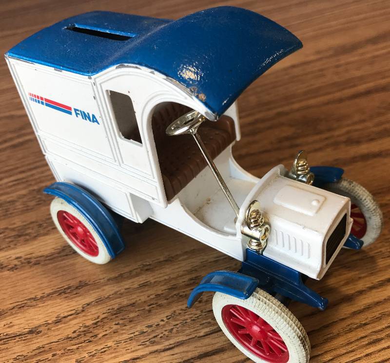 lot 3286 image: Old Metal FINA 1905 Ford Delivery Bank