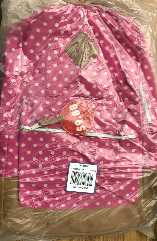 lot 3016 image: Brand New Pink Polka Dot Backpack