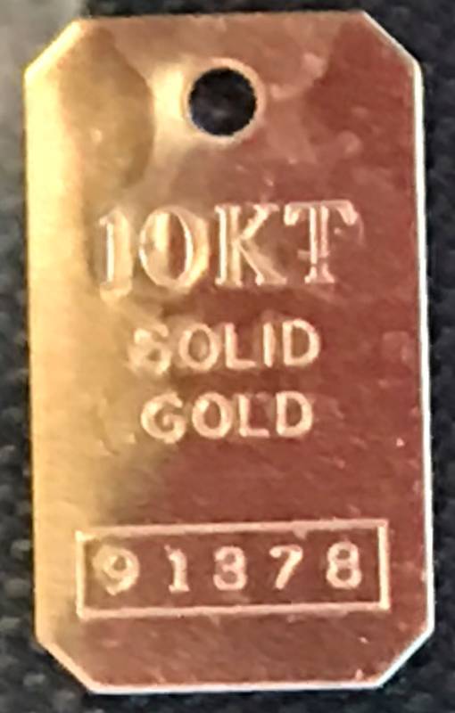 lot 3312 image: 10-KT GOLD BAR WITH CERTIFICATE OF AUTHENTICITY - LINDENWOLD JEWELERS