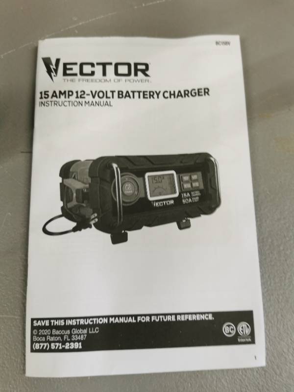 Vector 15A Automatic 12V Battery Charger 50A Engine Start & Alternator Check