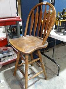 lot 27401 image: Rotating High Backed Wood Stool