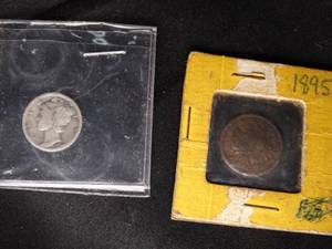 lot 27457 image: Old Indian Head Penny and Mercury Dime