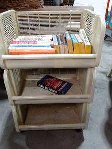 lot 27475 image: Plastic Storage Cart w Books
