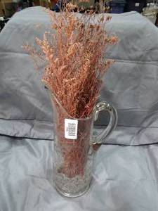 lot 27650 image: Tall Glass Pitcher w Decor