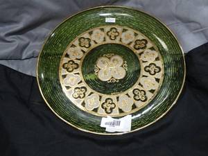lot 27734 image: Gold Filigree Green Glass Platter