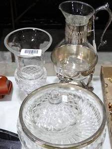 lot 27735 image: Unique Plated Pitcher  Pressed  Cut Glass Lot