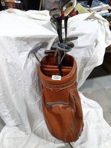 lot 27762 image: Hogan Tan Gator Skin Golf Bag and Quality Clubs