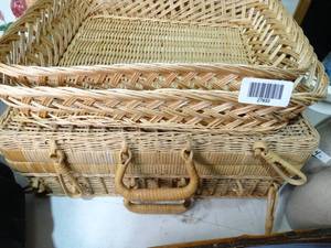 lot 27833 image: Wicker Basket - Trays with Contents