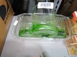 lot 27842 image: Baking Dish and Cool Green Glasses