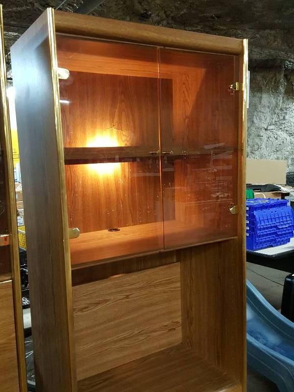 lot 7654 image: One of 3 home cabinets we have for bids this week.  Sticker on the back shows this was made in the USA.