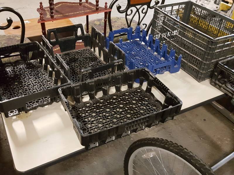 lot 7656 image: Total of 9 HD plastic milk jug and bottle handling containers.  Get your stuff organized with these