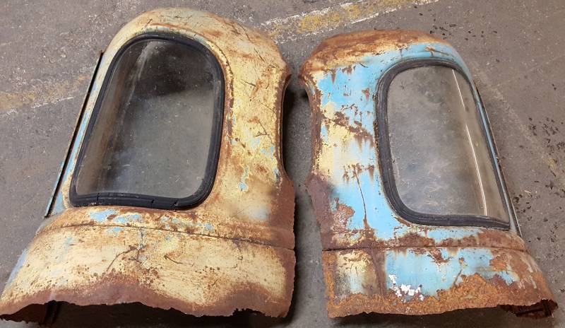 lot 7575 image: 50s Dodge Ford GMC pickup truck quarter window glass and frames cut out and saved for use later