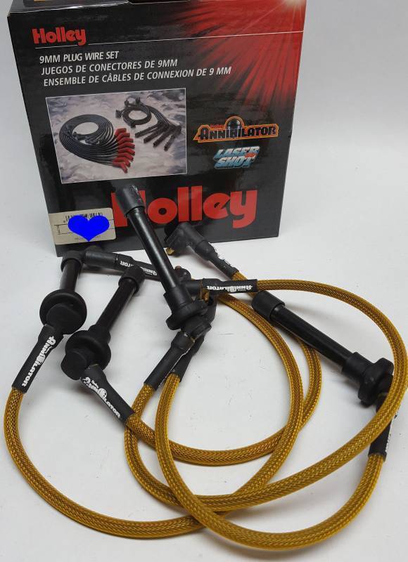 lot 8203 image: New set Holley Anninilator Laser Shot ignition Honda 4 cylinder Yellow Gold spark plug wires.
