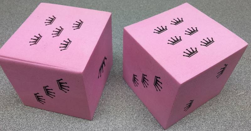 lot 9293 image: NEW Cool set pair (2) of light foam Pink colored game dice 2-34 inch square cubes.