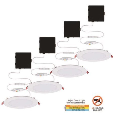 lot 7314 image: Ultra Slim Color Selectable New Construction &amp Remodel Canless Recessed Integrated LED Kit White - Pack Of 4