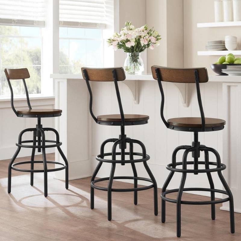 lot 7342 image: Home Decorators Collection Hamrick Industrial Adjustable Height Backed Bar Stool&nbsp