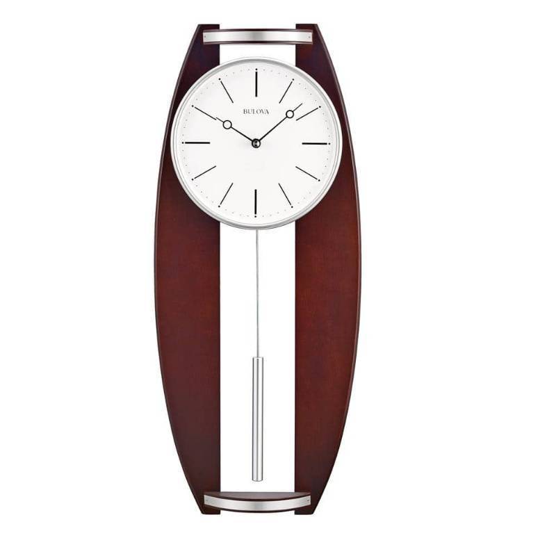 lot 6062 image: Bulova 234 In H X 234 In W Round Wall Clock With Pendulum Brown