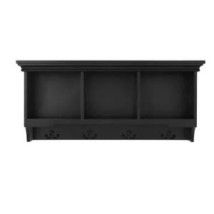 lot 1026 image: Stylewell Black Wood Floating Decorative Cubby Wall Shelf With 4 Hooks