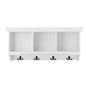 lot 1044 image: Stylewell White Wood Floating Decorative Cubby Wall Shelf With Hooks