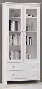 lot 1009 image: White Wood 4-Tier Shelves Standard Bookcase Bookshelf With Drawers Adjustable Shelves