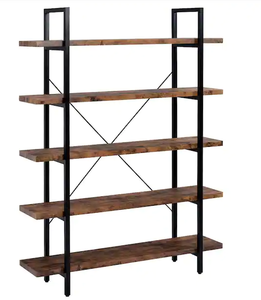 lot 1045 image: Distressed Brown Wood 5 Shelf Standard Bookcase Rustic Wood and Metal Frame