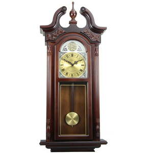 lot 1229 image: Bedford Grand Antique Chiming Wall Clock With Roman Numerals In A In A Cherry Oak Finish