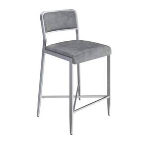 lot 1285 image: Nathan James Kira Counter Bar Stool - Set Of 2 Gray Leather Seat Silver Metal Frame