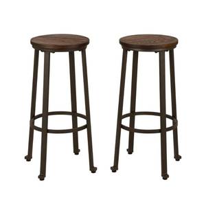 lot 1289 image: Rustic Steel Bar Stool With Elm Wood Top Set Of 2