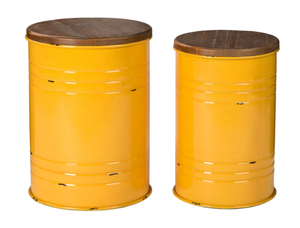 lot 1286 image: Glitzhome Set Of 2 Modern Metal Storage Accent Table Or Stool With Solid Wood Lid-Yellow