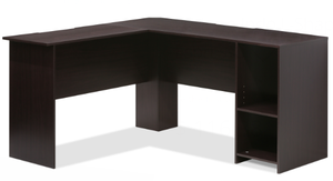 lot 1245 image: Furinno Indo Espresso L Shaped Desk With Bookshelves