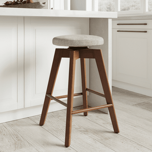 lot 1062 image: Nathan James Amalia Natural Wheat Brown Backless Counter Height 360 Swivel Upholstered Seat Solid Wood Bar Stool