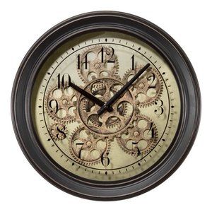 lot 1088 image: La Crosse Clock Black Metal Analog Quartz Wall Clock With Moving Gears&nbsp
