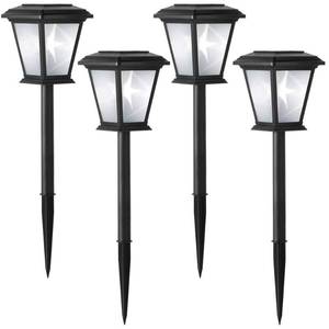 lot 1308 image: Hampton Bay Solar 15 Lumens Black Outdoor LED Unique 3D Star Pattern Path Light -4-Pack WeatherWaterRust Resistant