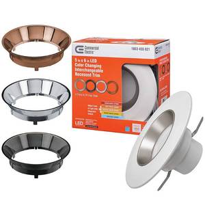 lot 1335 image: Commercial Electric 5 In6 In Selectable Integrated LED Recessed Trim Can Light With 4 Interchangeable Trims 950 Lumens Dimmable