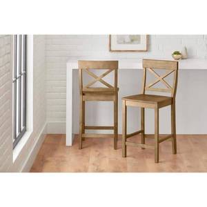 lot 1066 image: Stylewell Cedarville Patina Oak Finish Counter Stools With Cross Back -Set Of 2