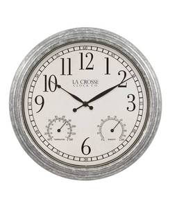 lot 1130 image: La Crosse Technology Clock 14 Silas Indoor And Outdoor Galvanized Analog Quartz Wall Clock