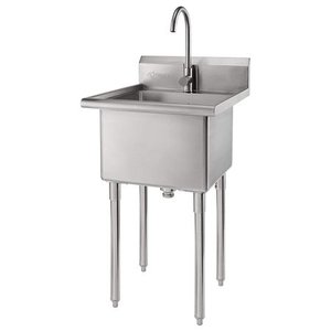 lot 1251 image: Trinity Stainless Steel Utility Sink W Faucet Hoses &amp Hardware