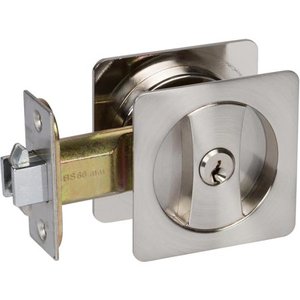 lot 1254 image: Contemporary Square Satin Nickel Entry Door Sliding Pocket Door Lock