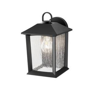 lot 1330 image: Hampton Bay Ashton 1-Light Black Outdoor Wall Mount Lantern Sconce With Seeded Glass